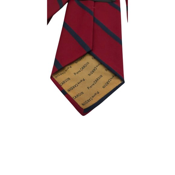 Pierre Cardin Red & Navy Striped Silk Tie Vintage Menswear - Picture 6 of 7